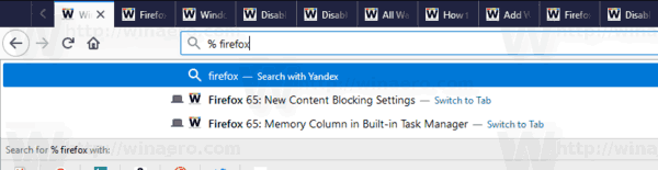 Firefox Iskanje zavihkov je filtrirano