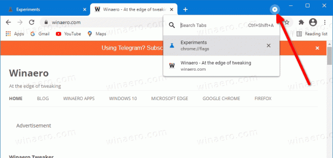 Funzione di ricerca delle schede in Chrome