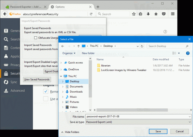 Firefox Eksporter Adgangskoder Dialog