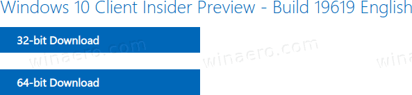 „Windows 10 Build 19619“ oficialios „Iso“ 32 bitų arba 64 bitų nuorodos