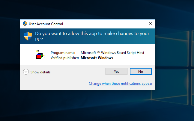 Arquivo vbs do Windows 10 executado como admin test2