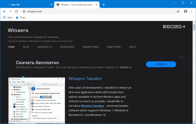 Google Chrome'i tume režiim saidi jaoks on lubatud