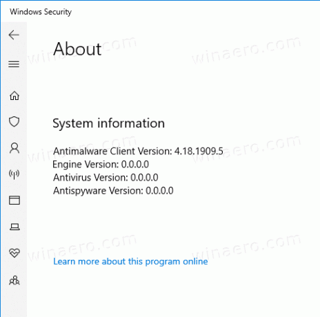 Версии на Windows Security Defender