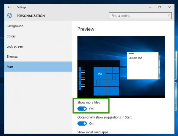 Windows 10 abilita più riquadri nel menu di avvio