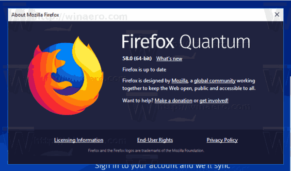 Firefox 58 ლოგოს ბანერი