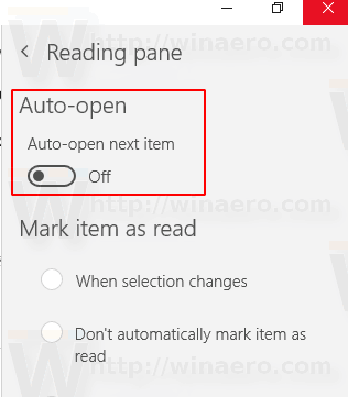 Automatisch volgend item openen in Windows 10 Mail uitschakelen