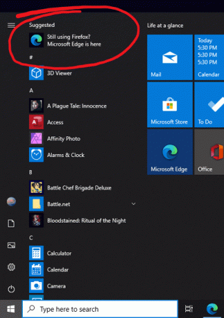 Sugerencias del menú de inicio de Edge en Windows 10 (1)