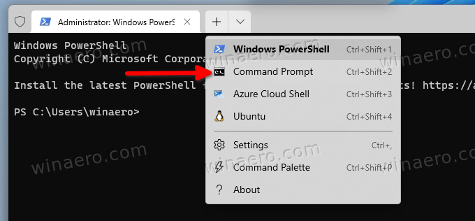vyberte příkazový řádek ve Windows Terminal