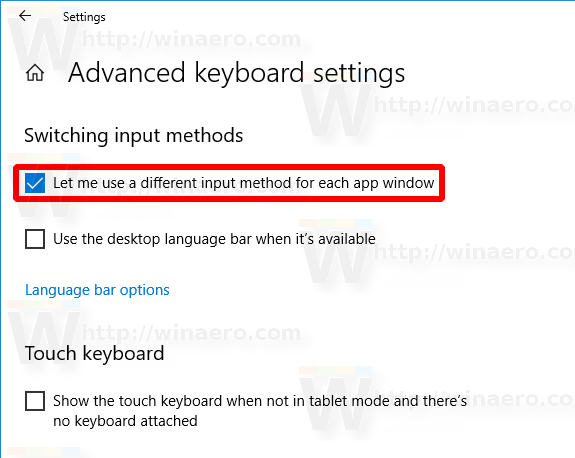 Povolit rozložení klávesnice podle okna ve Windows 10 Img2