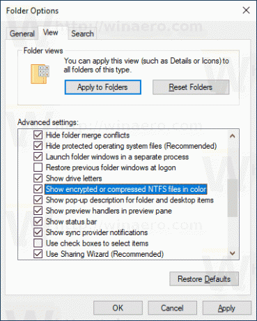 Windows 10 показує стислі зашифровані файли у кольорі