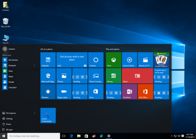 Windows 10 после включения дополнительных плиток в меню Пуск
