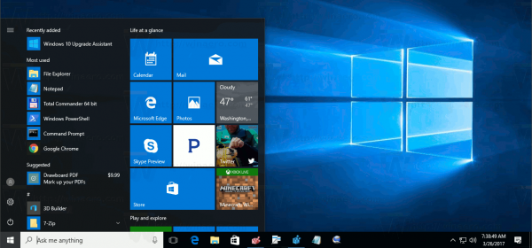 Meniul Start din Windows 10