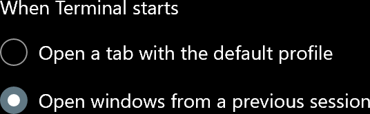 Sessão de restauração de terminal do Windows