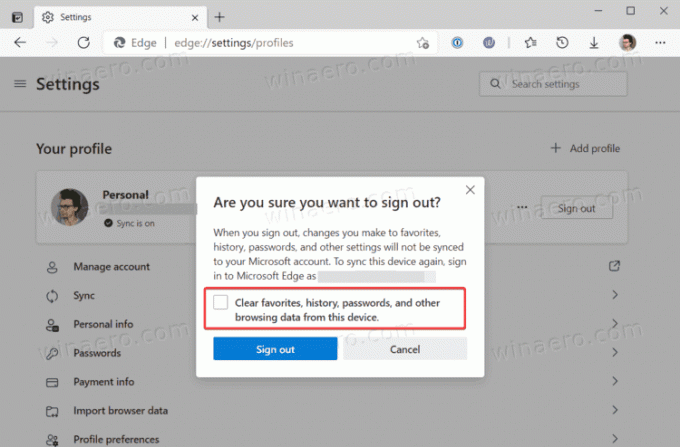 Odstraňte data profilu Edge pro účet Microsoft