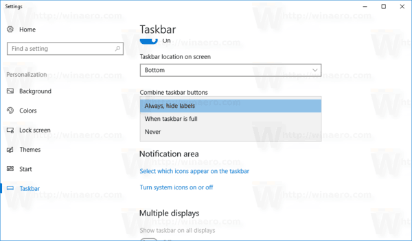 Windows 10 Poista tehtäväpalkin ryhmittely käytöstä