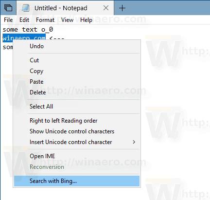 Поиск в блокноте Windows 10 с помощью Bing