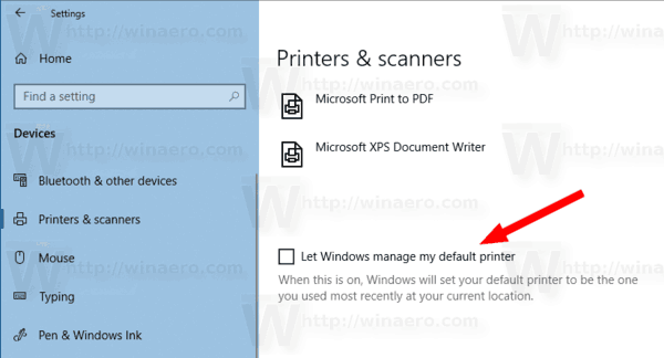 Windows 10 Disattiva la gestione della stampante