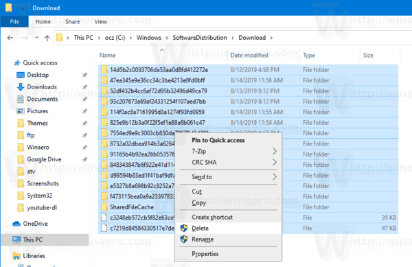 Windows 10 Удаляет загруженные файлы Центра обновления Windows