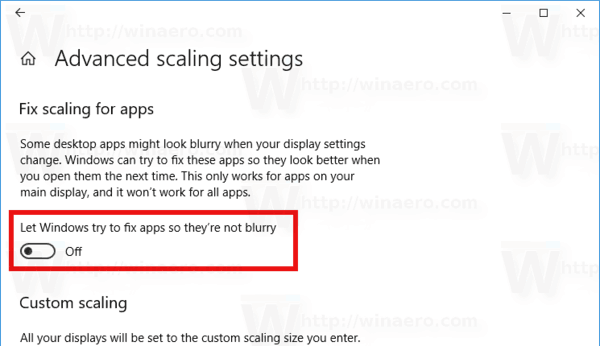 Ret skalering af app i Windows 10