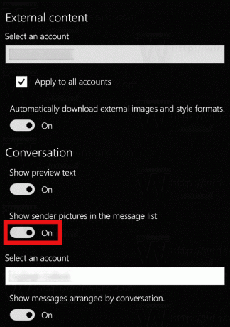 Inaktivera avsändarbilder i Windows 10 Mail App