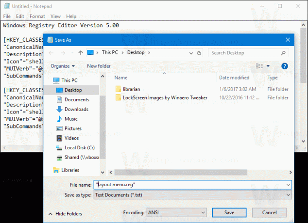 Windows 10 Layout Pane Meniul contextual Tweak Save