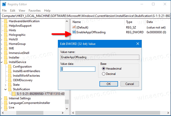 Windows 10 Activer Désactiver les applications d'archivage dans le Registre