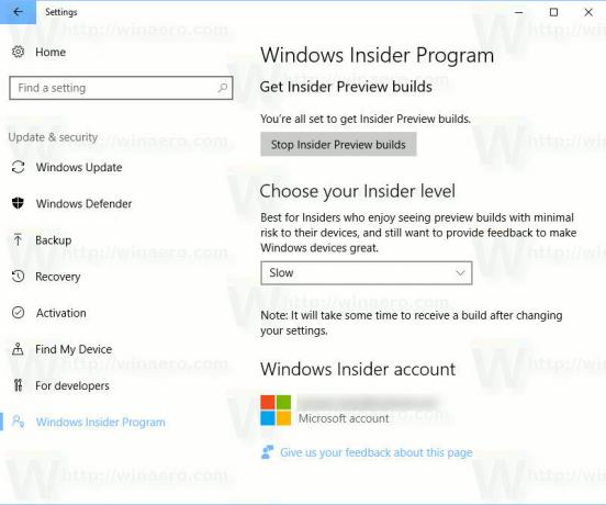 Pagina veche a programului Windows Insider