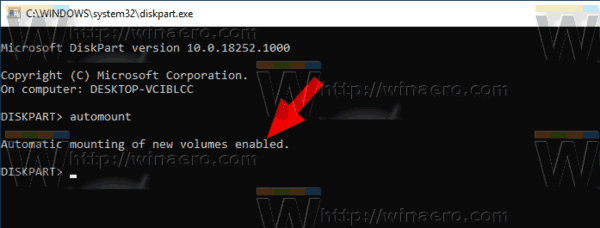 Windows 10 Diskpart Automount povolené