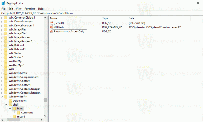 Fjern Burn Disc Image kontekstmeny i Windows 10