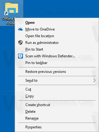 תיקיית קבצים לא מקוונים של Windows 10 צור קיצור דרך ידני 2
