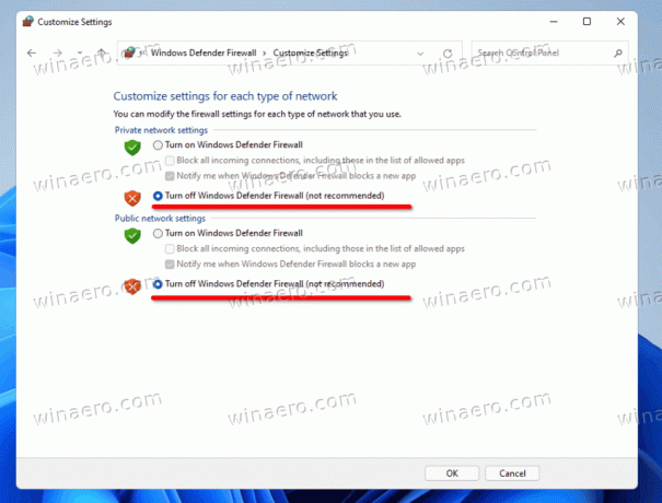 Deaktiver brannmur i Windows 11 Kontrollpanel