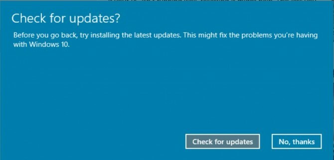 Odinstaluj system Windows 10, krok 3, nie, dziękuję