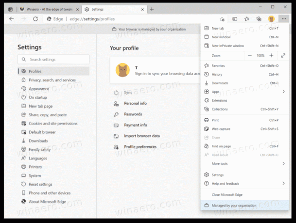 Hanteras av din organisation i Edge Menu