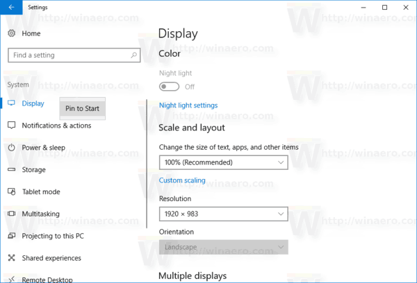 Configurações de pino para iniciar no Windows 10