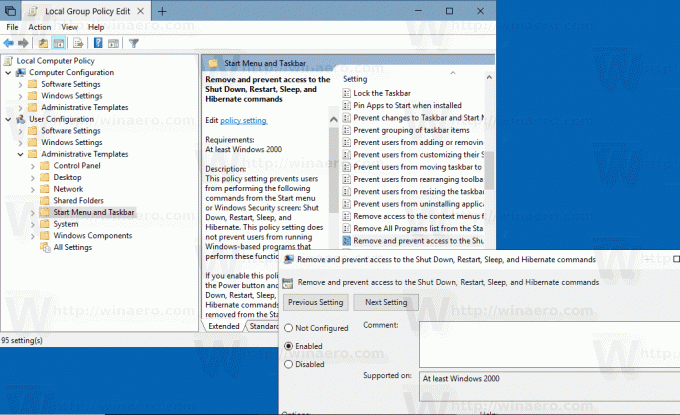Wyłącz wyłączanie, ponowne uruchamianie, usypianie i hibernację w systemie Windows 10 