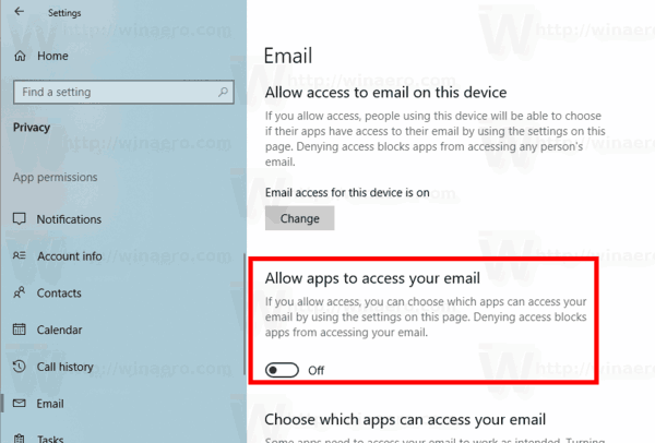 Windows 10 E-Mail-Zugriff für alle Apps deaktivieren