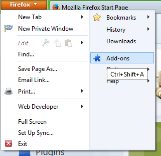 عنصر قائمة إضافات Firefox