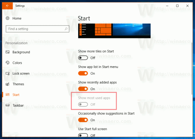 Windows 10 הצג את האפליקציות המשומשות ביותר באפור