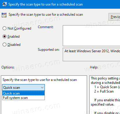 Windows 10 Promijeni vrstu planiranog skeniranja za Defender GP2