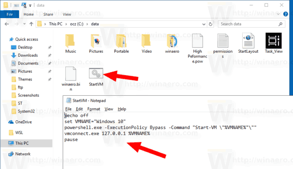 Пакетный файл командной строки Windows 10 Hyper V