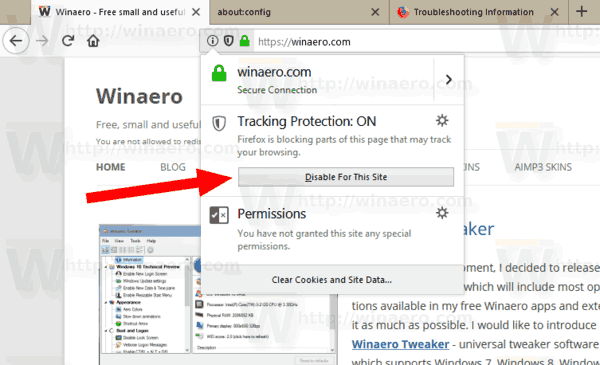 Sito Web Whitelist di protezione da tracciamento di Firefox 62