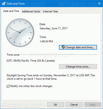 Windows10の日付と時刻のクラシック 