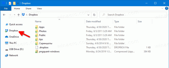„Dropbox“ „Windows 10“ failų naršyklėje
