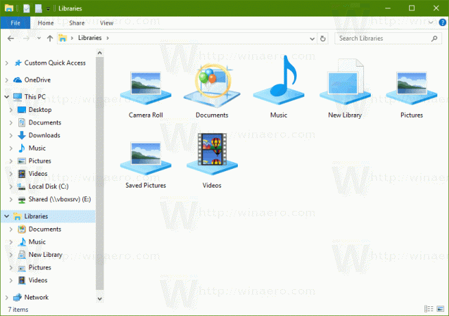 Windows 10-ში დოკუმენტების ბიბლიოთეკის ხატულა შეიცვალა