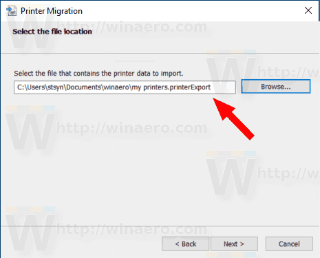 Windows10復元プリンターファイルを参照