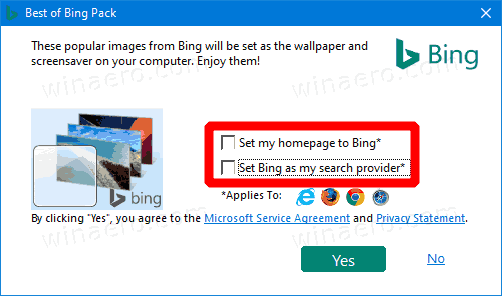 Pacote temático de aniversário do Windows 10 Bing