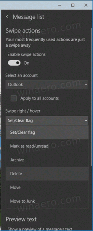 Windows 10:n sähköpostin muutoksen oikea pyyhkäisytoiminto