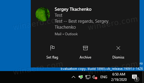 Известие за нова поща в Windows 10