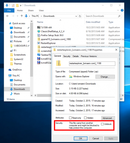 Windows 10 fjerner blokeringen af ​​en fil