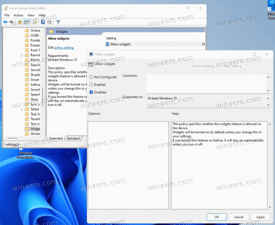 Zakažte widgety v systému Windows 11 pomocí zásad skupiny
